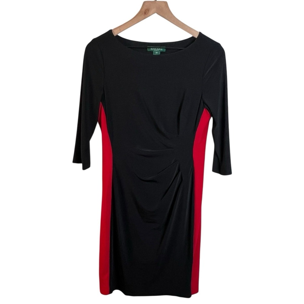 Lauren Ralph Lauren Womens 10 Petite Black Red Jersey Stretch Sheath‎ Dress